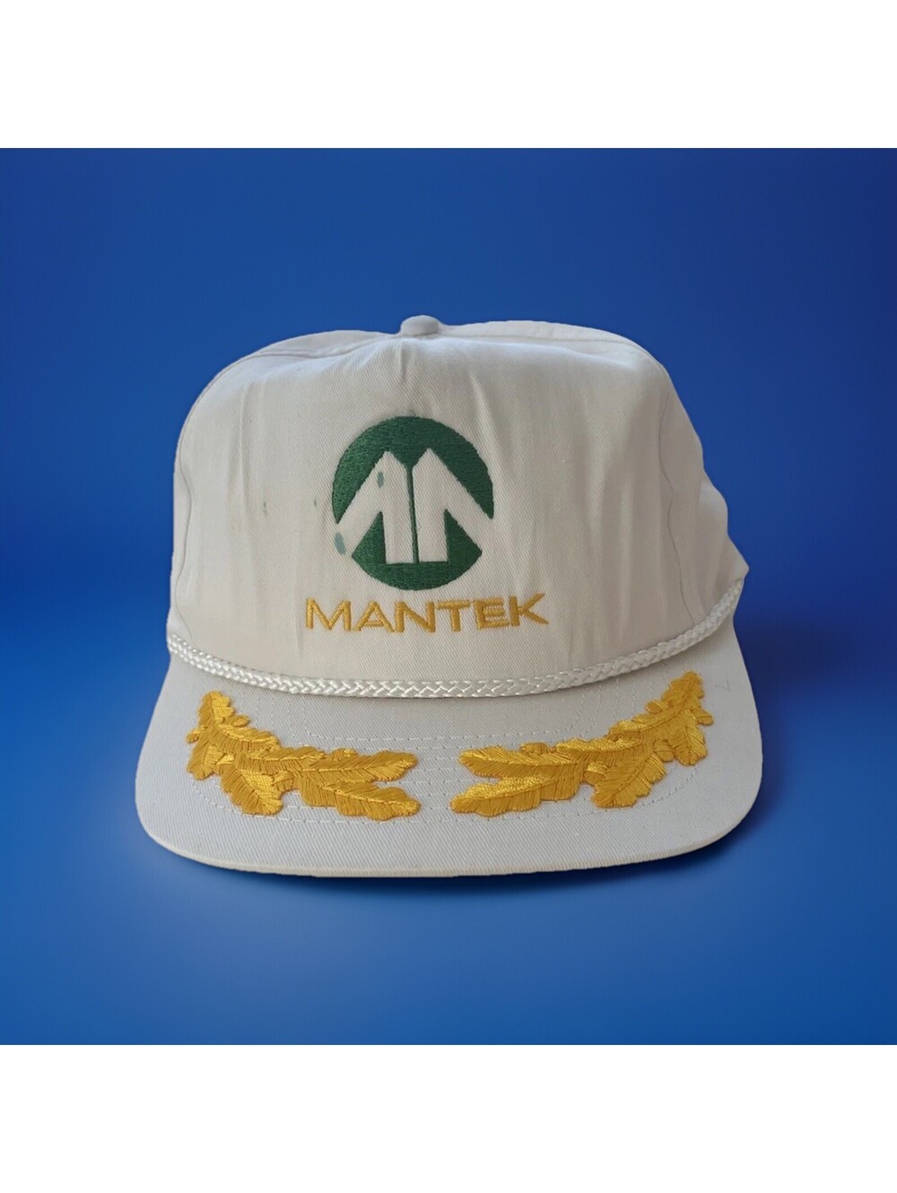 True Vintage Trucker Hat White/Gold MANTEK San Sun Tag Flaws